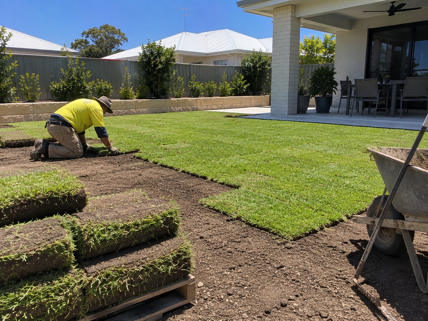 Turf being laid in a Perth backyard