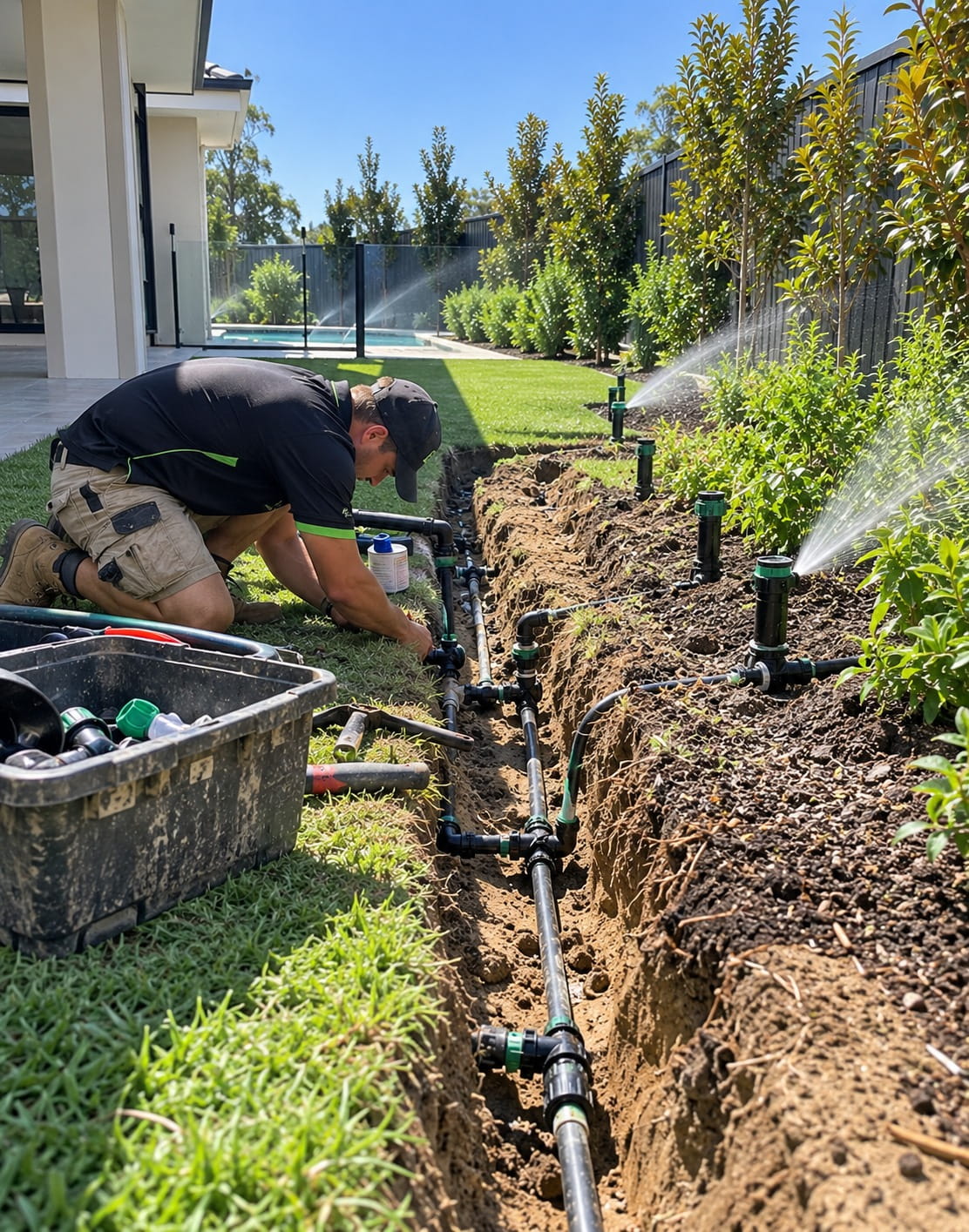 Technician repairing a reticulation system in Perth