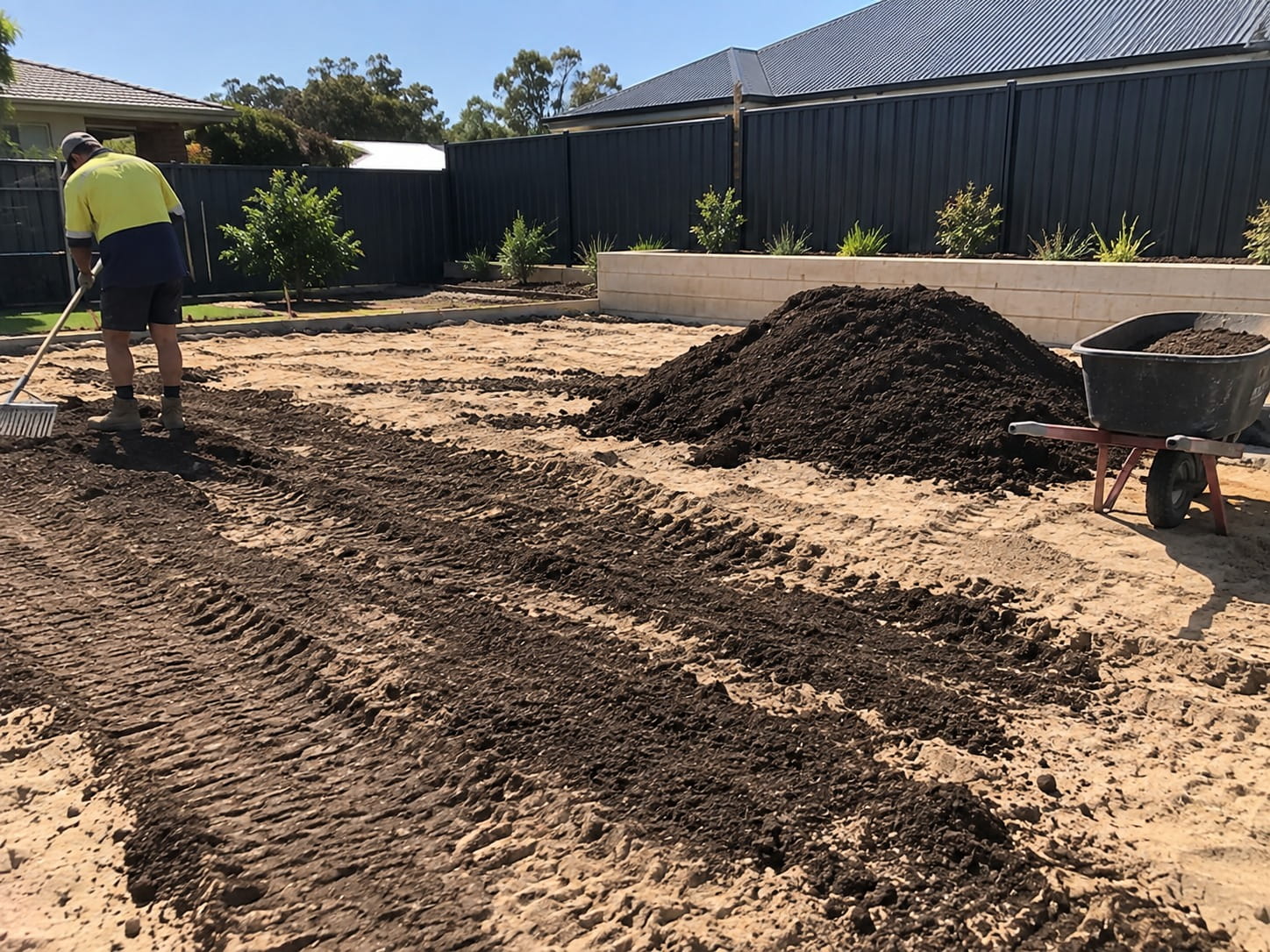 Soil being prepared for new turf in Perth